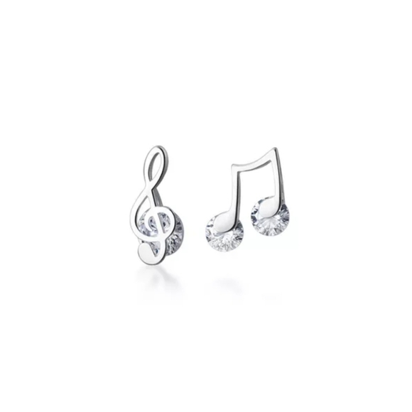 925 Silver Dainty Zircon Musical Note Treble Clef Stud - Picture 5 of 16